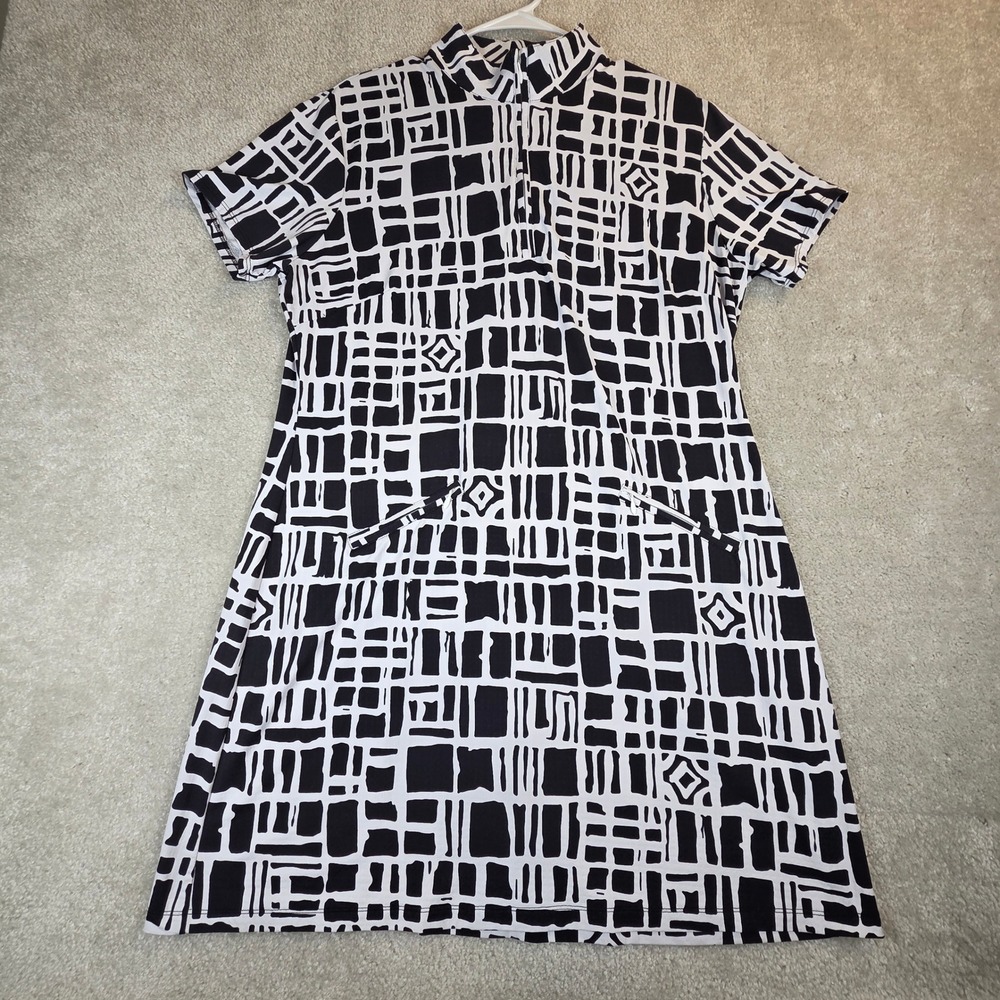 IBKUL Women XL Dress Black White Geometric IceFil UPF 50 Golf Tennis Pool Lounge